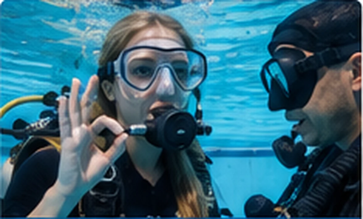 Einsteiger beim Gerätetauchen im Pool